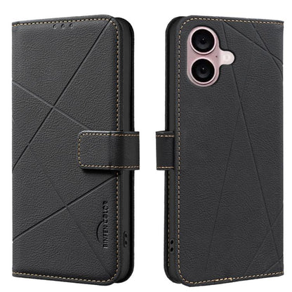 Geometric Pattern RFID Leather Phone Case, For iPhone 16e, For iPhone 16 Pro Max, For iPhone 16 Pro, For iPhone 16 Plus