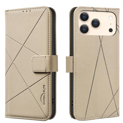 Geometric Pattern RFID Leather Phone Case, For iPhone 16e / 17e, For iPhone 17 Pro Max, For iPhone 17 Pro, For iPhone 17