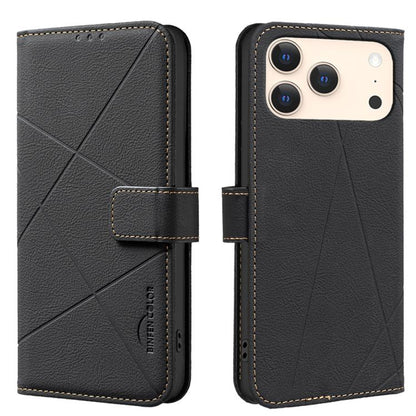 Geometric Pattern RFID Leather Phone Case, For iPhone 16e / 17e, For iPhone 17 Pro Max, For iPhone 17 Pro, For iPhone 17