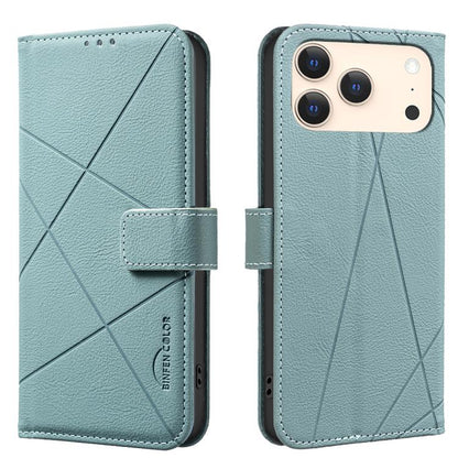 Geometric Pattern RFID Leather Phone Case, For iPhone 16e / 17e, For iPhone 17 Pro Max, For iPhone 17 Pro, For iPhone 17