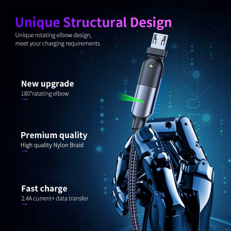 2.4A USB to Micro USB 180 Degree Rotating Elbow Charging Cable, 1.2m Micro USB, 2m Micro USB