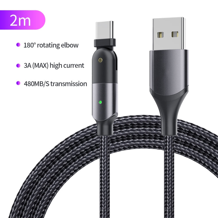 3A USB to USB-C / Type-C 180 Degree Rotating Elbow Charging Cable