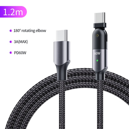 60W 3A USB-C / Type-C to Type-C 180 Degree Rotating Elbow Fast Charging Cable, 1.2m 60W PD, 2m 60W PD