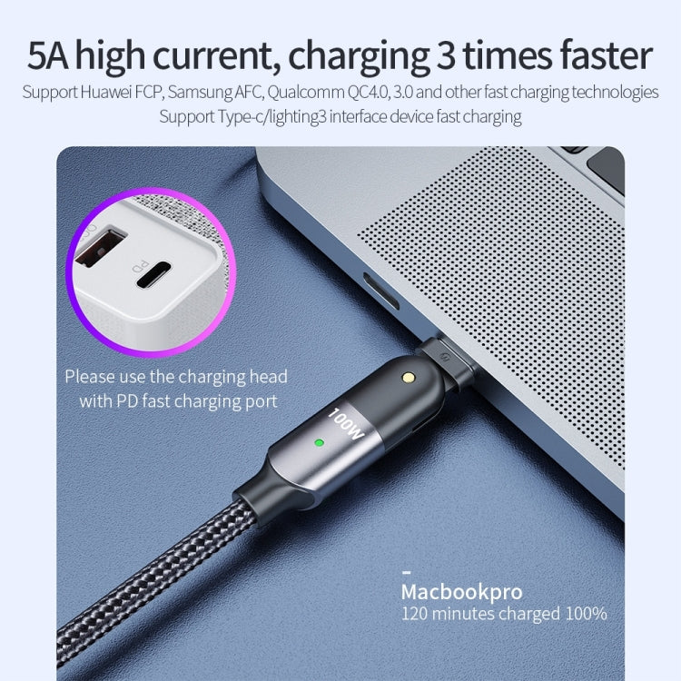 100W 5A USB-C / Type-C to Type-C 180 Degree Rotating Elbow Fast Charging Cable, 1.2m 100W PD