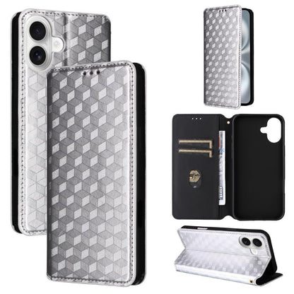 Cubic Grid Texture Flip Leather Phone Case, For iPhone 16 Pro Max, For iPhone 16 Pro, For iPhone 16 Plus, For iPhone 16