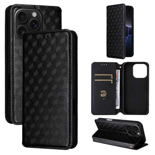 Cubic Grid Texture Flip Leather Phone Case, For iPhone 16 Pro Max, For iPhone 16 Pro, For iPhone 16 Plus, For iPhone 16