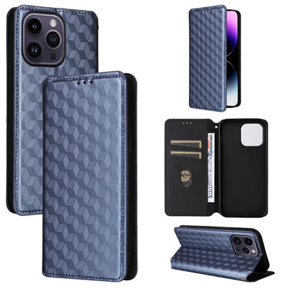 Cubic Grid Texture Flip Leather Phone Case