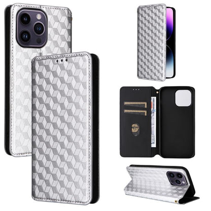 Cubic Grid Texture Flip Leather Phone Case