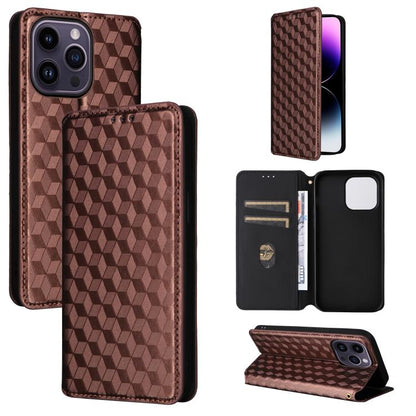 Cubic Grid Texture Flip Leather Phone Case