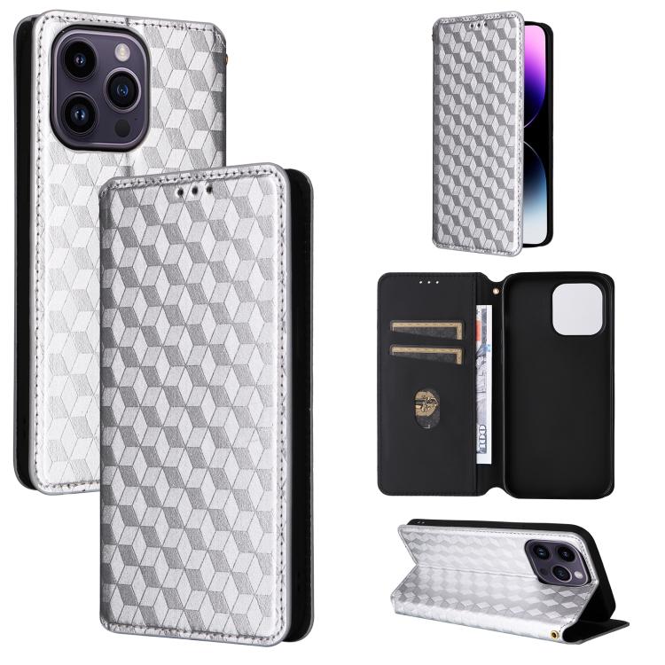 Cubic Grid Texture Flip Leather Phone Case