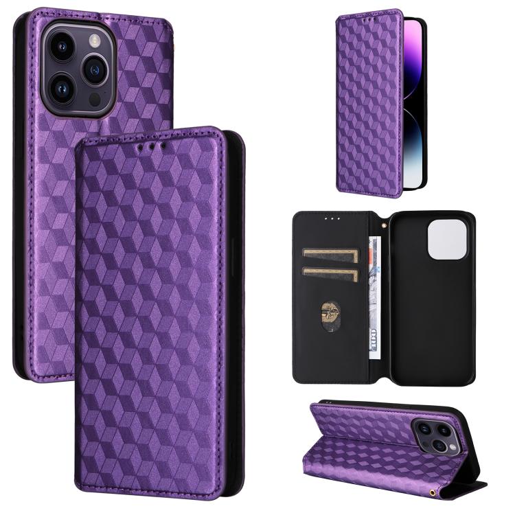 Cubic Grid Texture Flip Leather Phone Case
