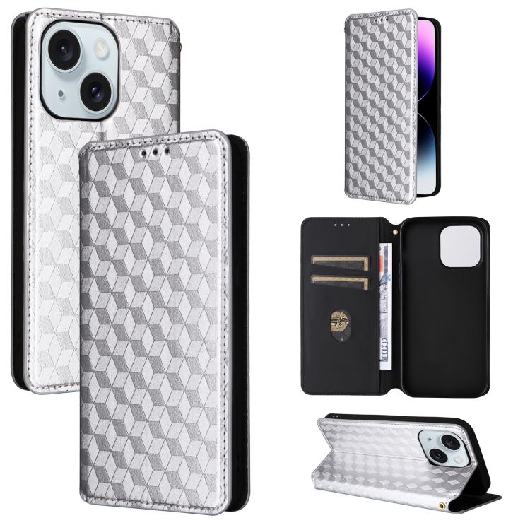 Cubic Grid Texture Flip Leather Phone Case