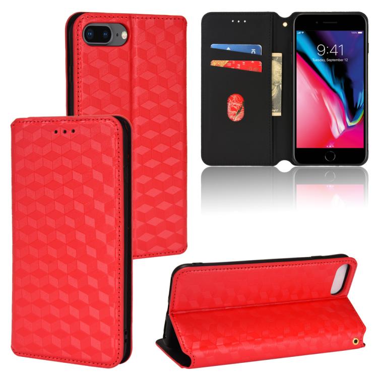 Cubic Grid Texture Flip Leather Phone Case