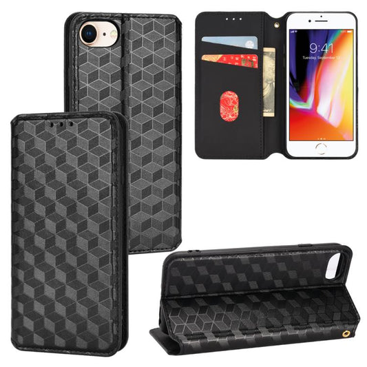 Cubic Grid Texture Flip Leather Phone Case