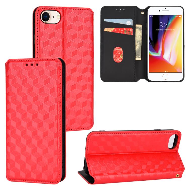 Cubic Grid Texture Flip Leather Phone Case