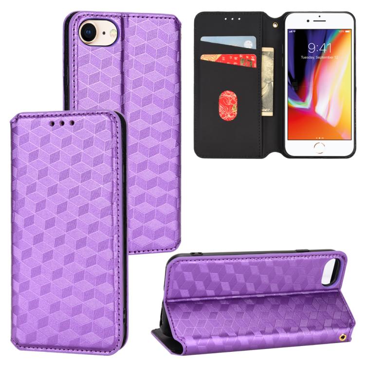 Cubic Grid Texture Flip Leather Phone Case