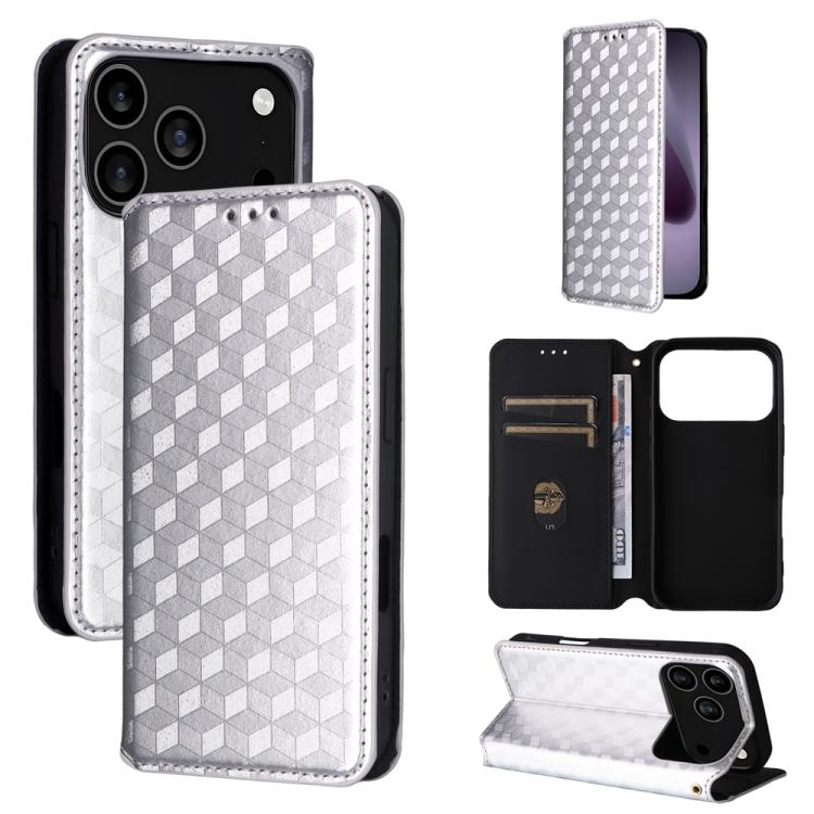 Cubic Grid Texture Flip Leather Phone Case