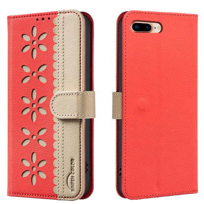 Splicing Color Hollow Flower Pattern RFID Leather Phone Case, For iPhone XS Max, For iPhone 6 Plus / 7 Plus / 8 Plus, For iPhone 6 / 7 / 8