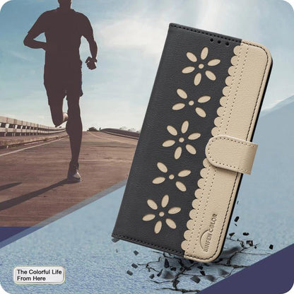 Splicing Color Hollow Flower Pattern RFID Leather Phone Case, For iPhone XS Max, For iPhone 6 Plus / 7 Plus / 8 Plus, For iPhone 6 / 7 / 8