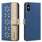 Splicing Color Hollow Flower Pattern RFID Leather Phone Case, For iPhone XS Max, For iPhone 6 Plus / 7 Plus / 8 Plus, For iPhone 6 / 7 / 8