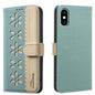 Splicing Color Hollow Flower Pattern RFID Leather Phone Case, For iPhone XS Max, For iPhone 6 Plus / 7 Plus / 8 Plus, For iPhone 6 / 7 / 8