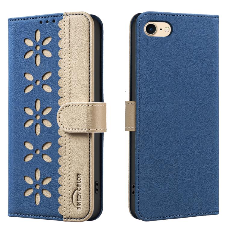 Splicing Color Hollow Flower Pattern RFID Leather Phone Case, For iPhone XS Max, For iPhone 6 Plus / 7 Plus / 8 Plus, For iPhone 6 / 7 / 8
