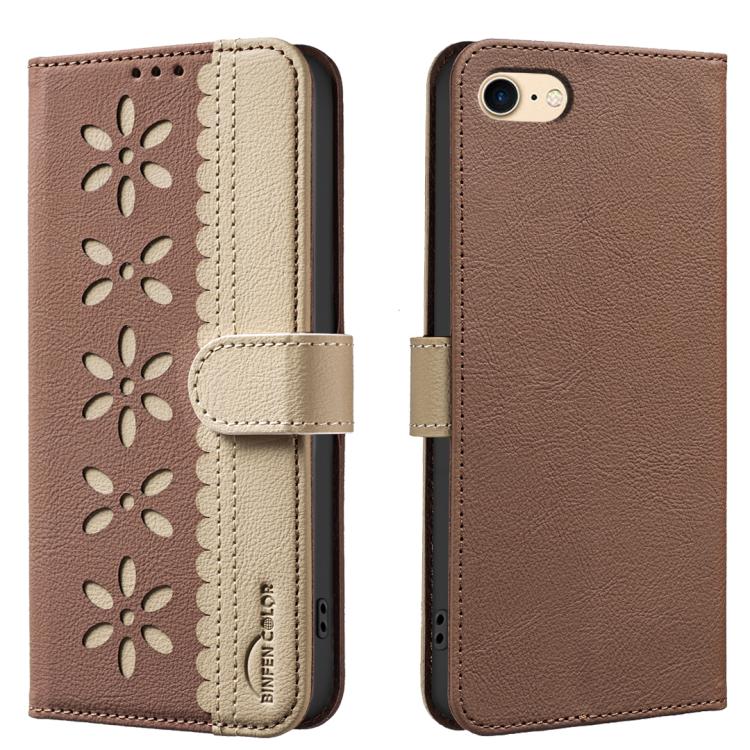 Splicing Color Hollow Flower Pattern RFID Leather Phone Case, For iPhone XS Max, For iPhone 6 Plus / 7 Plus / 8 Plus, For iPhone 6 / 7 / 8