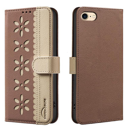 Splicing Color Hollow Flower Pattern RFID Leather Phone Case, For iPhone XS Max, For iPhone 6 Plus / 7 Plus / 8 Plus, For iPhone 6 / 7 / 8