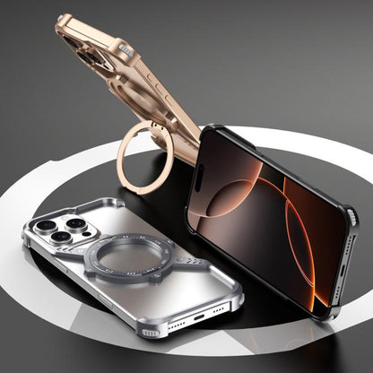 S Shaped 360 Holder Airbag Frameless Metal Phone Case, For iPhone 14, For iPhone 14 Pro, For iPhone 14 Pro Max, For iPhone 13 Pro Max, For iPhone 13 Pro, For iPhone 13