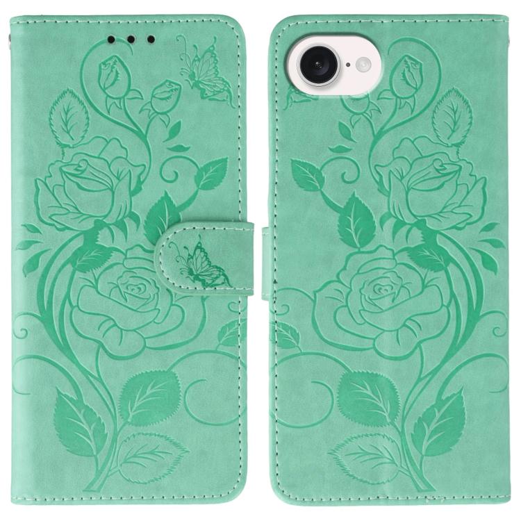 Rose Butterfly Embossed Leather Phone Case, For iPhone 18 Pro / 17 Pro, For iPhone 18 Pro Max / 17 Pro Max, For iPhone 17e / 16e, For iPhone 17