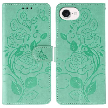 Rose Butterfly Embossed Leather Phone Case, For iPhone 18 Pro / 17 Pro, For iPhone 18 Pro Max / 17 Pro Max, For iPhone 17e / 16e, For iPhone 17