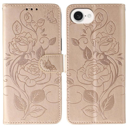 Rose Butterfly Embossed Leather Phone Case, For iPhone 18 Pro / 17 Pro, For iPhone 18 Pro Max / 17 Pro Max, For iPhone 17e / 16e, For iPhone 17