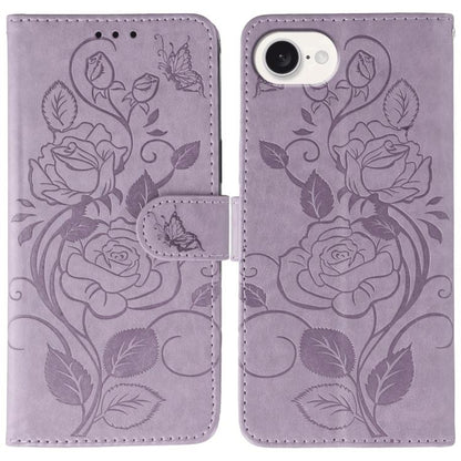 Rose Butterfly Embossed Leather Phone Case, For iPhone 18 Pro / 17 Pro, For iPhone 18 Pro Max / 17 Pro Max, For iPhone 17e / 16e, For iPhone 17
