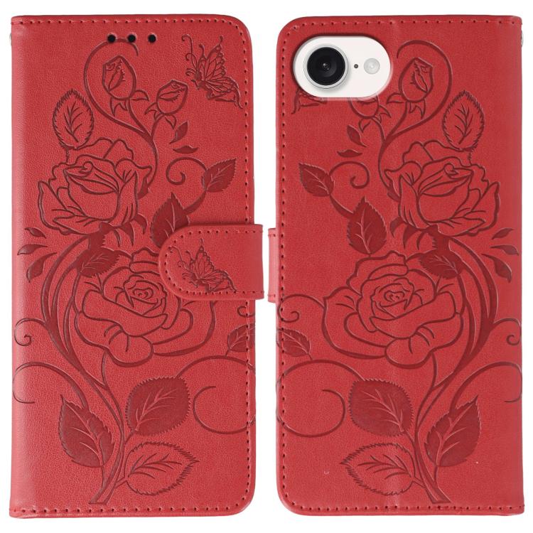 Rose Butterfly Embossed Leather Phone Case, For iPhone 18 Pro / 17 Pro, For iPhone 18 Pro Max / 17 Pro Max, For iPhone 17e / 16e, For iPhone 17