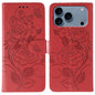 Rose Butterfly Embossed Leather Phone Case, For iPhone 17e / 16e, For iPhone 17 Pro Max, For iPhone 17 Pro, For iPhone 17