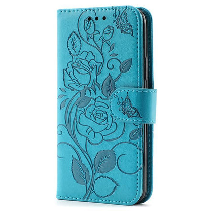 Rose Butterfly Embossed Leather Phone Case, For iPhone 18 Pro / 17 Pro, For iPhone 18 Pro Max / 17 Pro Max, For iPhone 17e / 16e, For iPhone 17