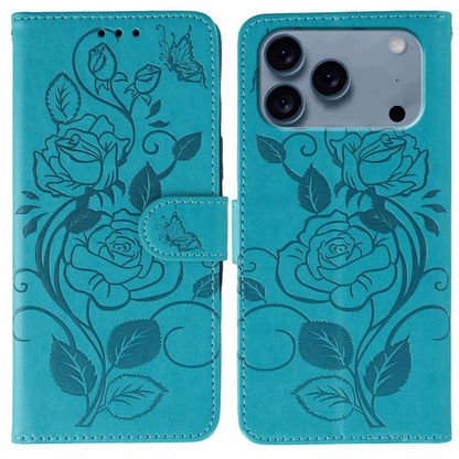 Rose Butterfly Embossed Leather Phone Case, For iPhone 17e / 16e, For iPhone 17 Pro Max, For iPhone 17 Pro, For iPhone 17