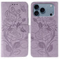 Rose Butterfly Embossed Leather Phone Case, For iPhone 17e / 16e, For iPhone 17 Pro Max, For iPhone 17 Pro, For iPhone 17