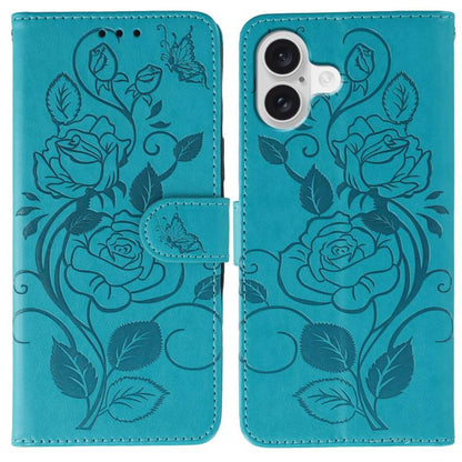 Rose Butterfly Embossed Leather Phone Case, For iPhone 17e / 16e, For iPhone 17 Pro Max, For iPhone 17 Pro, For iPhone 17