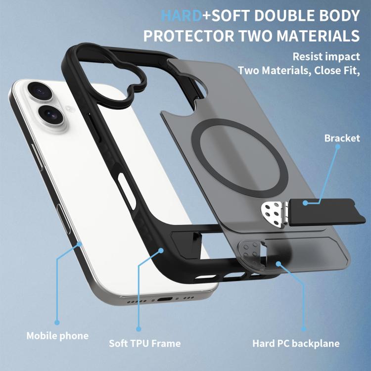 Frosted Holder PC Hybrid TPU MagSafe Phone Case, For iPhone 16, For iPhone 15 Pro Max, For iPhone 15 Pro, For iPhone 15 Plus