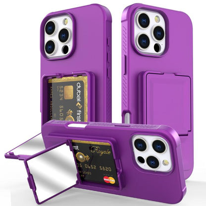 Skin Feel TPU Hidden Mirror Card Bag Phone Case with Stand, For iPhone 16e, For iPhone 16 Pro Max, For iPhone 16 Pro, For iPhone 16 Plus