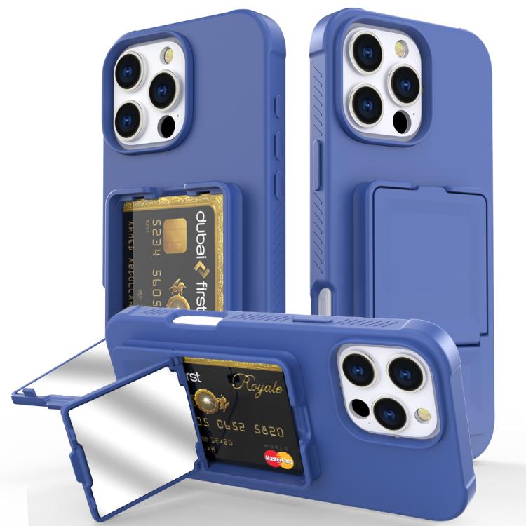 Skin Feel TPU Hidden Mirror Card Bag Phone Case with Stand, For iPhone 16e, For iPhone 16 Pro Max, For iPhone 16 Pro, For iPhone 16 Plus