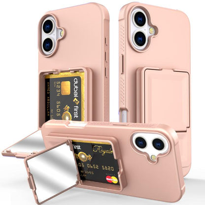 Skin Feel TPU Hidden Mirror Card Bag Phone Case with Stand, For iPhone 16