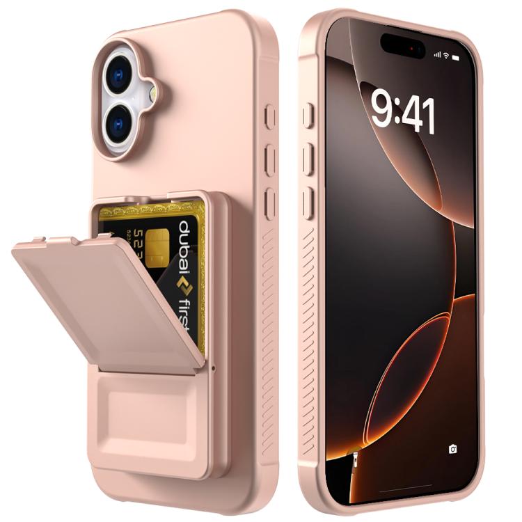 Skin Feel TPU Hidden Mirror Card Bag Phone Case with Stand, For iPhone 16