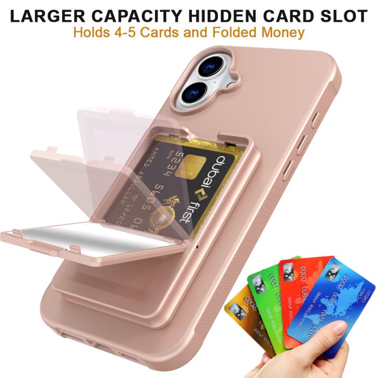 Skin Feel TPU Hidden Mirror Card Bag Phone Case with Stand, For iPhone 16