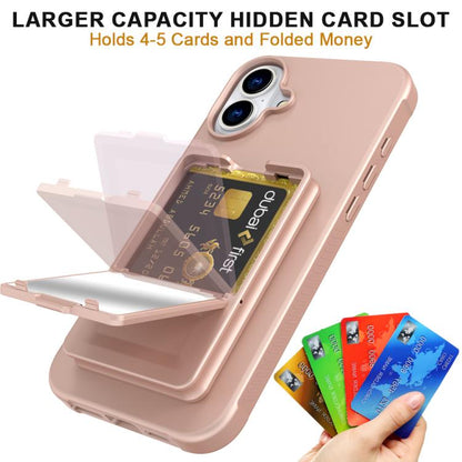 Skin Feel TPU Hidden Mirror Card Bag Phone Case with Stand, For iPhone 16