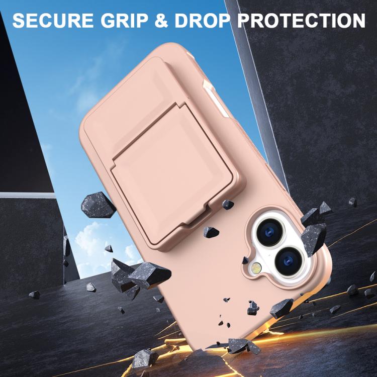 Skin Feel TPU Hidden Mirror Card Bag Phone Case with Stand, For iPhone 16