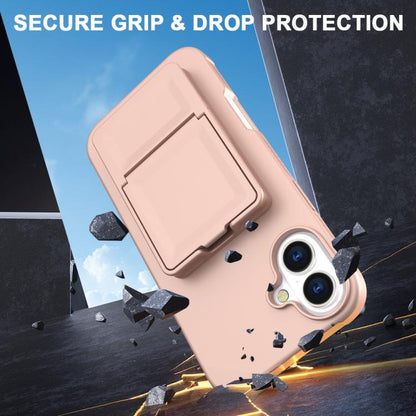 Skin Feel TPU Hidden Mirror Card Bag Phone Case with Stand, For iPhone 16