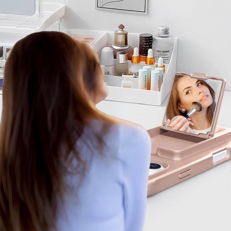 Skin Feel TPU Hidden Mirror Card Bag Phone Case with Stand, For iPhone 16