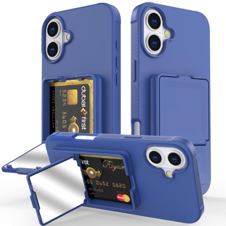 Skin Feel TPU Hidden Mirror Card Bag Phone Case with Stand, For iPhone 16